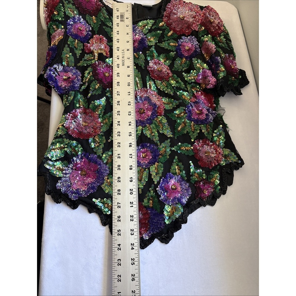 Vtg 90s Laurence Kazar Floral Sequin Blouse Size Medium Maximalist Cocktail - Picture 15 of 15
